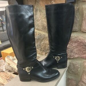 Boots Elegant Black Over the Knee Boots with Gold Accent 7M